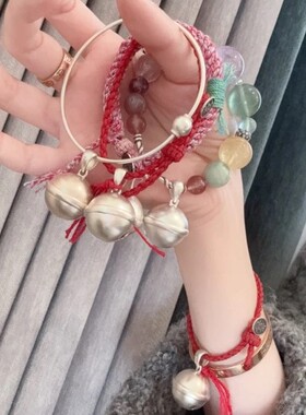 新中式细款手镯大铃铛亮银色镯子新潮百搭会响手饰素款简约新款