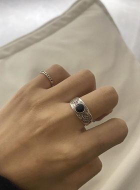 蒙古元素吉祥结边戒指小众不规则百搭手工錾刻复古民族风指环戒子