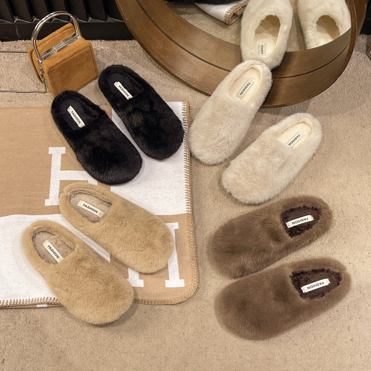 爆款包头毛毛拖鞋办公室懒人一脚蹬半拖毛毛鞋女新款外穿平底棉拖,淘宝优惠券,粉丝福利购,淘宝优惠卷