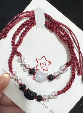 白猫爆款黑猫贝壳小众手工情侣手链精致编织本命年手绳百搭简约