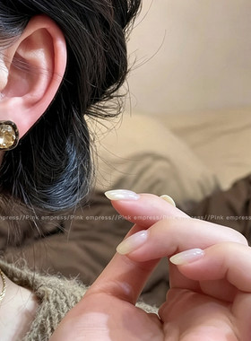 复古豹纹花边方糖珠珠前后戴耳环女2026新款秋冬轻奢时尚百搭耳饰
