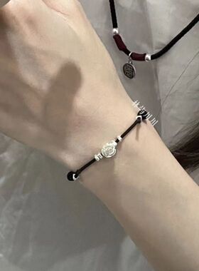 新中式简约编织玫瑰花手链小众设计高级闺蜜同款手链礼物