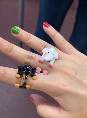 可爱小白象戒指女新款小众设计