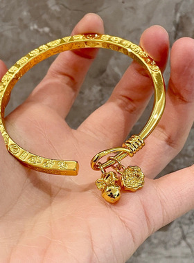 中式国潮吉言镯子新款百搭开口