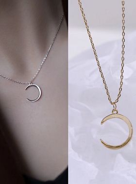 日韩月亮吊坠锁骨链女短款