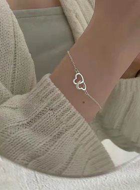 韩版镂空桃心双心形手链女冷淡风