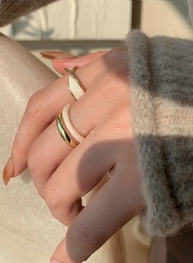 金色交叉双层滴釉戒指女小众设计