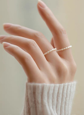 天然淡水极细珍珠素圈食指戒