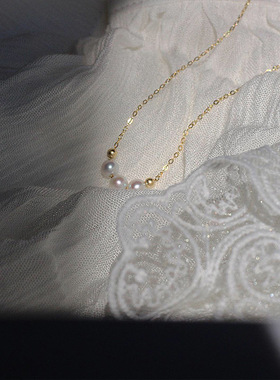 三颗珍珠项链女小众设计感轻奢