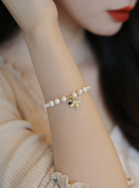 巴洛克淡水珍珠蜜蜂手链女ins网红设计简约个性时尚手镯手饰手环