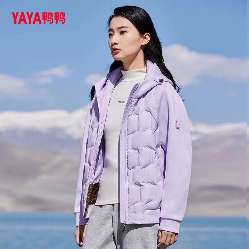 鸭鸭短款羽绒服男女情侣轻薄款拼接连帽运动休闲户外中性保暖外套