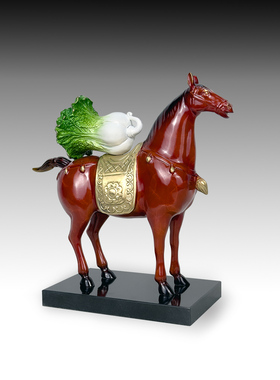 黄铜唐马招财白菜摆件开业乔迁