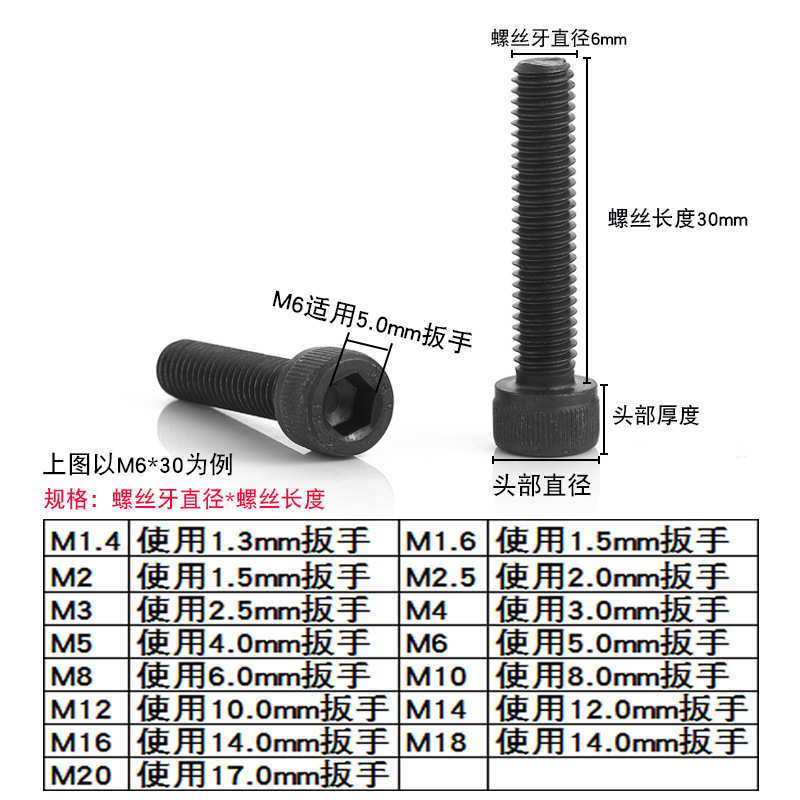 M3-M24半牙12.9级圆柱头高强度内六角螺丝杯头螺栓4M5M6M8M16