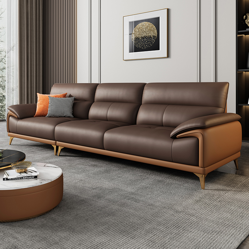 进口客厅简约轻奢现代直排真皮沙发 途帛皮艺沙发