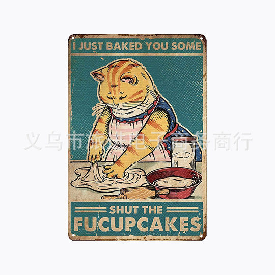 European Retro Cat Decoration Tin Painting Retro Decoration Amazon Wish AliExpress Source