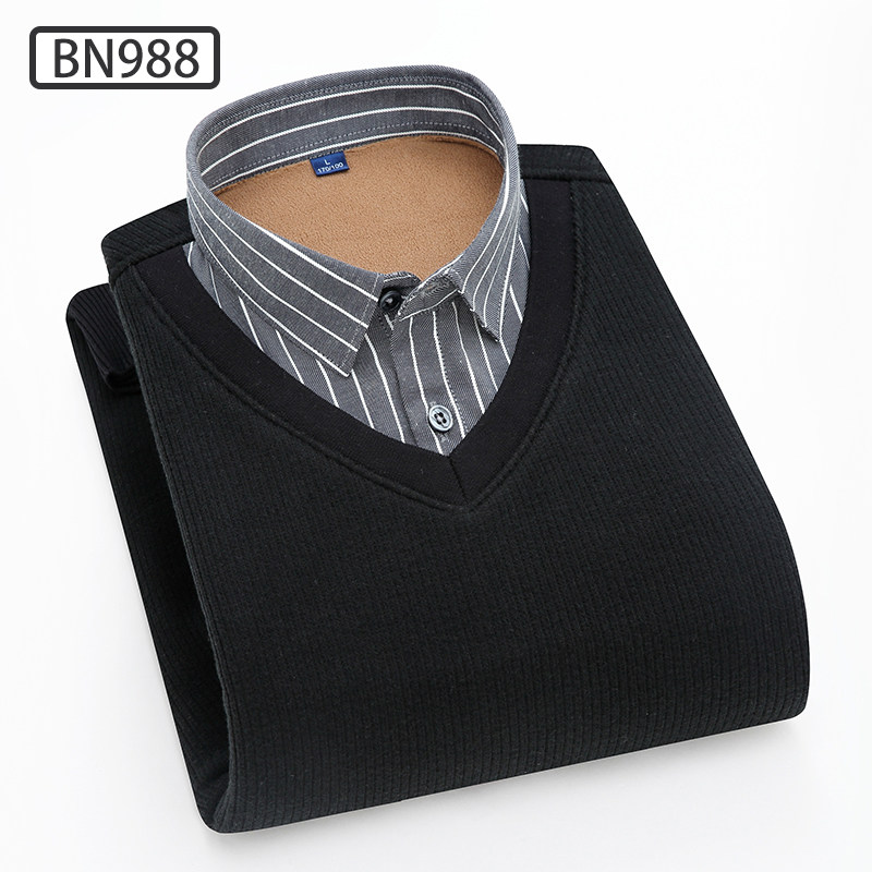 保罗假两件男衬衫领潮流休闲毛衣 保罗奢悍衬衫