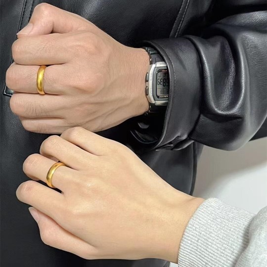 Gold bag silver loach back ring men and women ancient style inheritance plain ring couple pair ring tail ring birthday gift