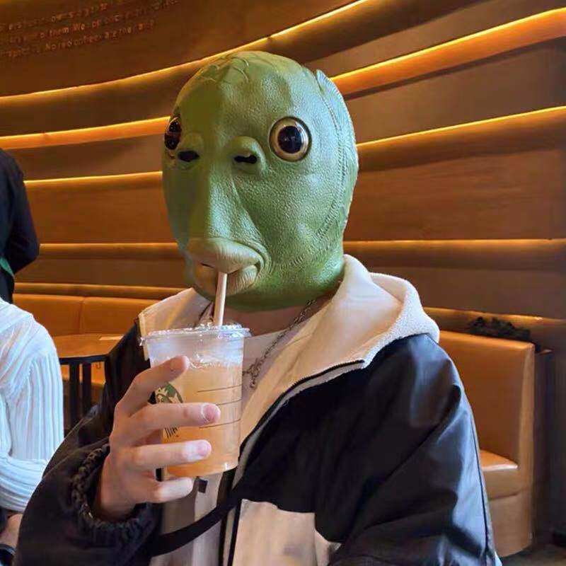 绿头鱼头套面具可爱搞怪搞笑沙雕鱼头怪怪人绿色网红奔波霸儿