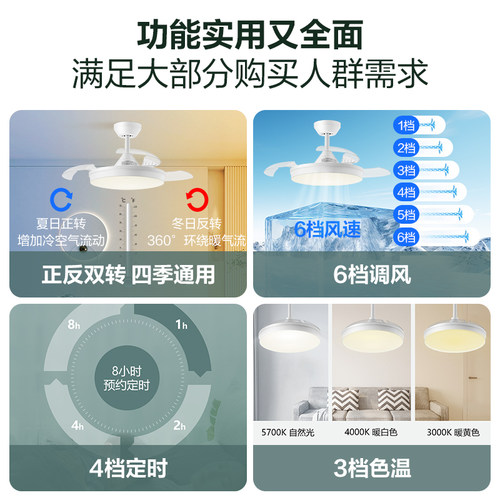 公牛餐厅专用风扇灯卧室客厅隐形2026年新款吊扇灯家用一体电扇灯 - 图2