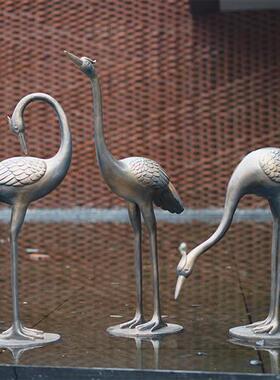 户外仿铜仙鹤售楼处玻璃钢雕塑公园林假山水池装饰酒店落地大摆件