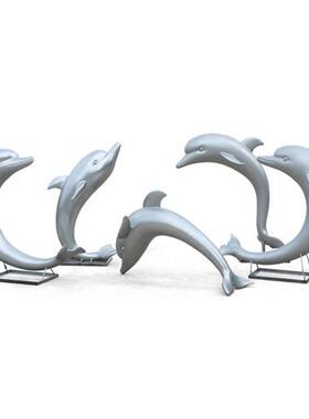 仿不锈钢海豚户外玻璃钢海洋动物雕塑园林景观公园草坪树脂工艺品