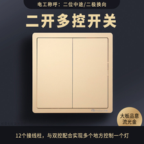 Fly Engraving Large Board Pint of Gold Switch socket 86 Type of Taste Flow Light Gold Panel Two Open Multi-Control Wall Switch