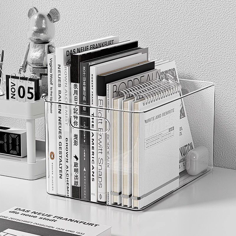 亚克力桌面收纳盒透明宿舍书桌文具书本置物架整理箱办公室文件筐 - 图2