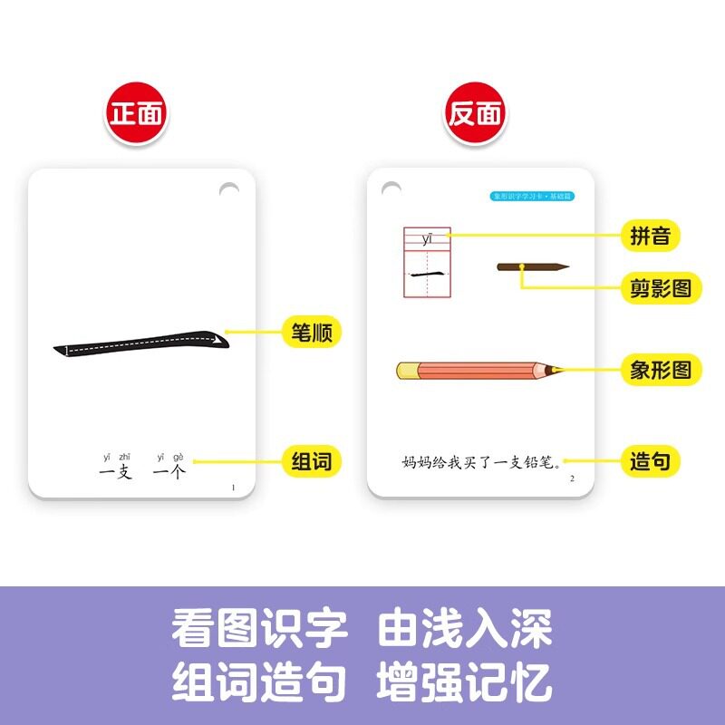 儿童早教识字卡幼儿园小衔接象形开学拼音人教版一二年级启蒙益智