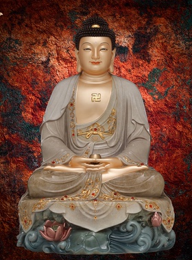 东来紫黄铜精工流云全堂佛叠染家用佛堂寺庙供奉佛像铜装饰摆件