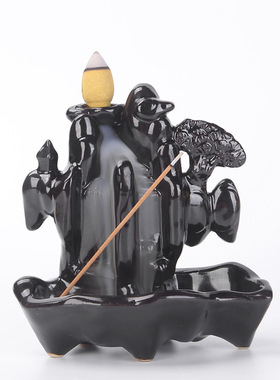 陶瓷倒流香炉黑色新款创意家居办公室薰香炉香道摆件厂家