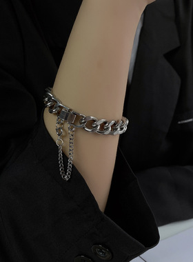 古巴链钛钢手链男女ins潮嘻哈风