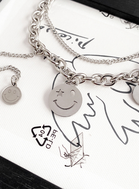 CRIVLA笑脸多层叠戴项链女ins秋冬配饰轻奢小众设计高级感毛衣链