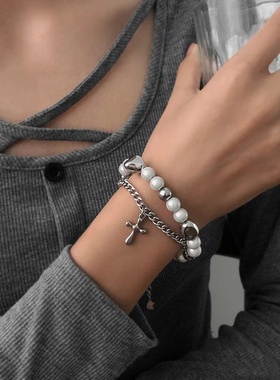 创意水滴手链女ins反光珍珠