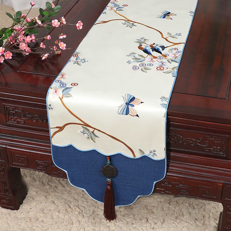 新中式古典餐桌旗客厅茶几布玄关电视柜盖布床尾巾禅意茶席中国风 - 图2