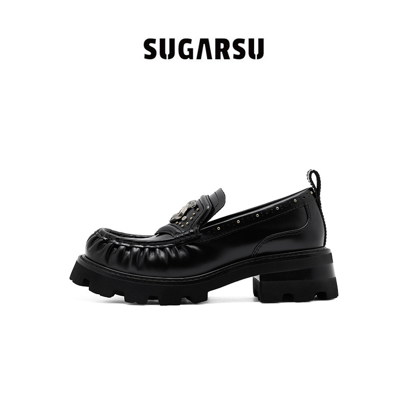 SUGARSU 酥履26年春季新款牛皮马蹄扣一脚蹬复古厚底豆豆乐福鞋女,淘宝优惠券,粉丝福利购,淘宝优惠卷