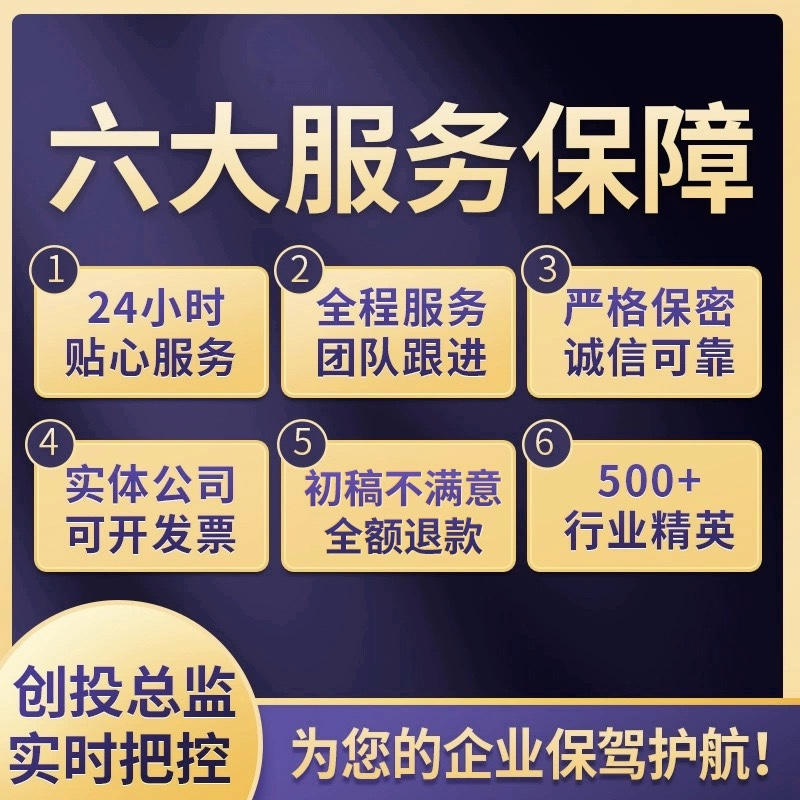 商业计划书撰写代做可行性研究报告项目立项创业融资方案策划PPT