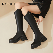 Daphne Daphne heightening 6 5CM ~ black long cylinder boot female autumn winter plus suede rear zipper thick bottom cotton boot