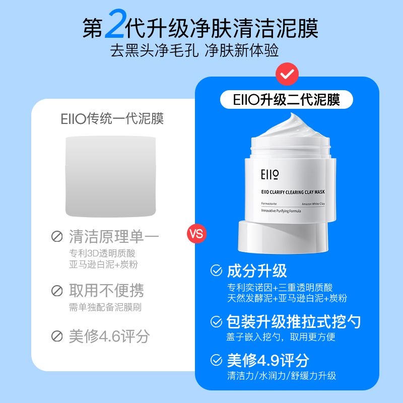 现货EIIO奕沃第二代清洁泥膜去黑头清洁毛孔涂抹面膜100ml女通用 - 图1