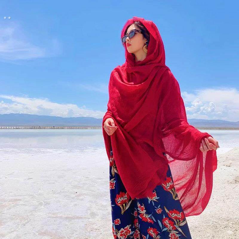 超大防晒丝巾迪拜清真寺沙漠旅游拍照头巾棉麻民族风披肩围巾女,淘宝优惠券,粉丝福利购,淘宝优惠卷