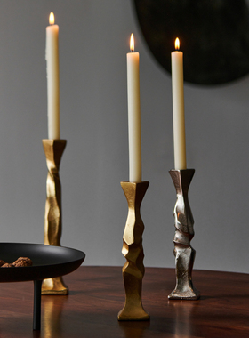 铝烛台玄关手工锤纹银色烛台摆件