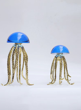 现代简约创意抽象蓝色水母摆件