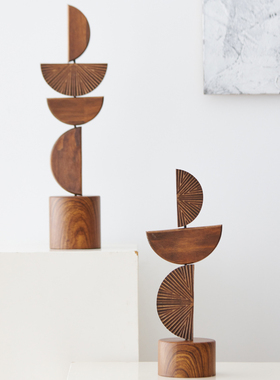 摆件中式玄关半圆形叠叠高木雕塑