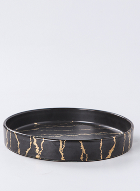 轻奢新中式餐厅黑色陶瓷托盘摆件