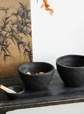 纸浆摆件桌面黑色异形高脚装饰碗