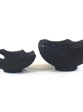 桌面碳化黑色托盘收纳碗镂空果盘