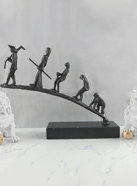 新中式样板间抽象人类起源摆件国风家居客厅人物摆设售楼处对狮子