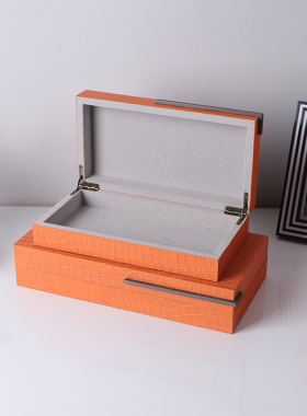 现代简约黑色蛇皮纹首饰盒收纳盒摆件样板房卧室梳妆台桌面装饰品