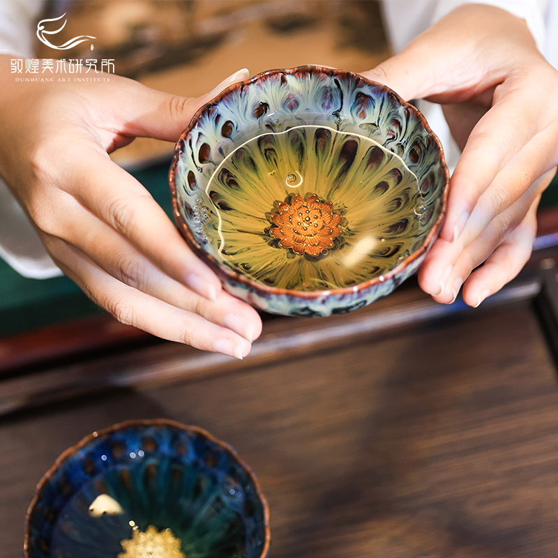 敦煌莲花对杯窑变茶杯茶具套装礼盒博物馆文创礼品新婚结婚礼物
