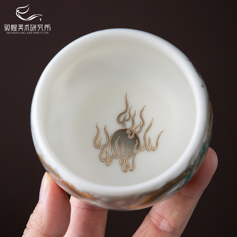 敦煌羊脂玉瓷金龙禅定杯主人杯茶杯礼盒龙凤对杯新婚礼品送长辈