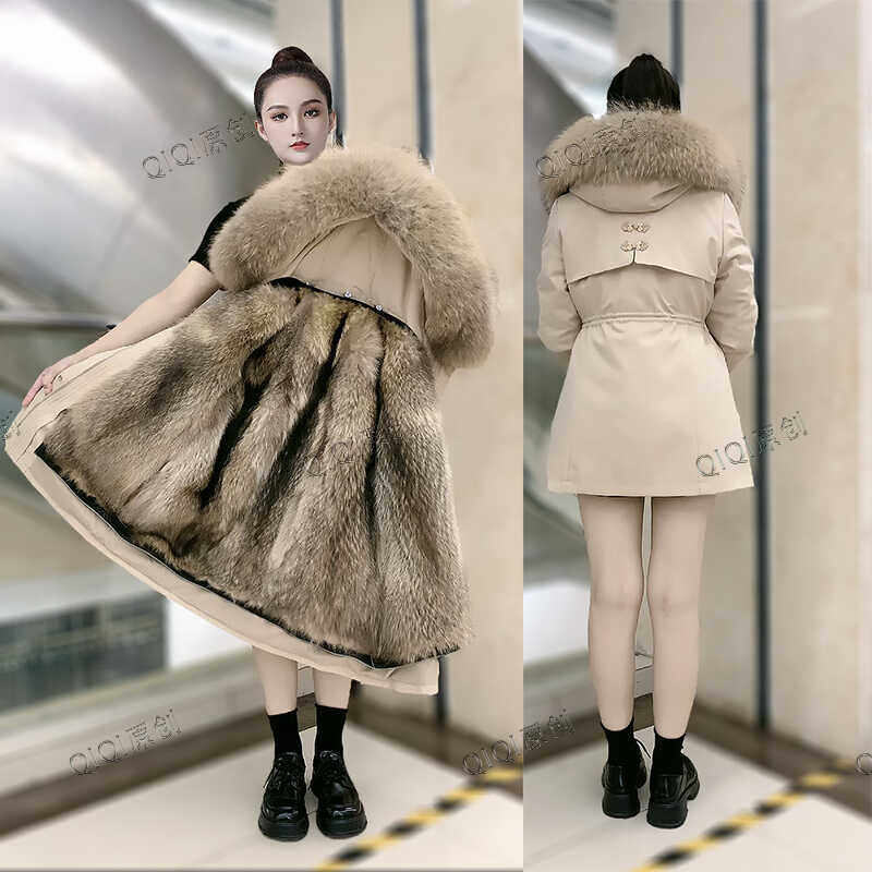 2025新款派克服女貉子毛内胆可拆卸中长款皮毛一体皮草加厚外套冬,淘宝优惠券,粉丝福利购,淘宝优惠卷